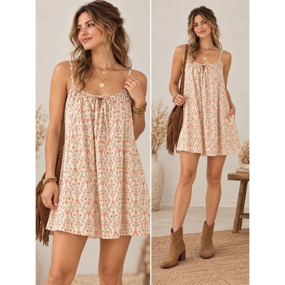 Solid & Striped Women's Tie-Front Poplin A-Line Mini Dress Cream Floral XL NWT